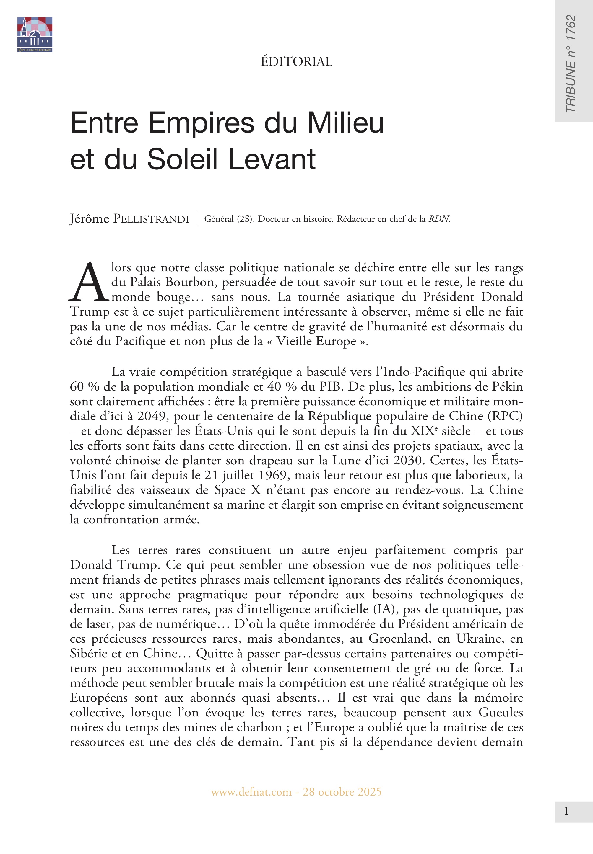 Éditorial – Entre Empires du Milieu et du Soleil Levant (T 1762)
